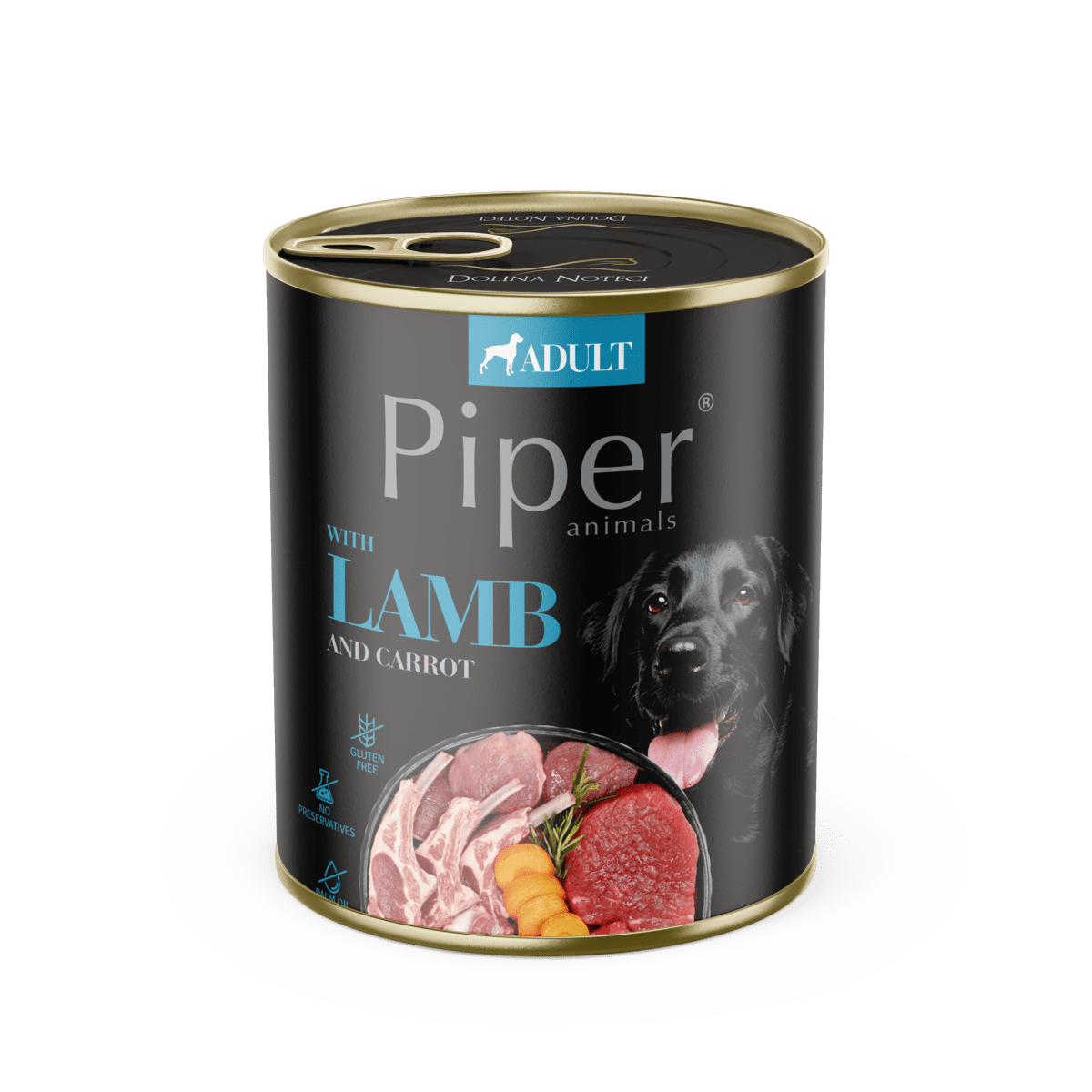 Hrana umeda pentru caini PIPER DOG, miel si morcov 800g