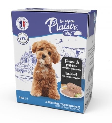Hrana umeda pentru caini Plaisir Chef, Pate cu peste, paste si dovlecei, 12 x 380g