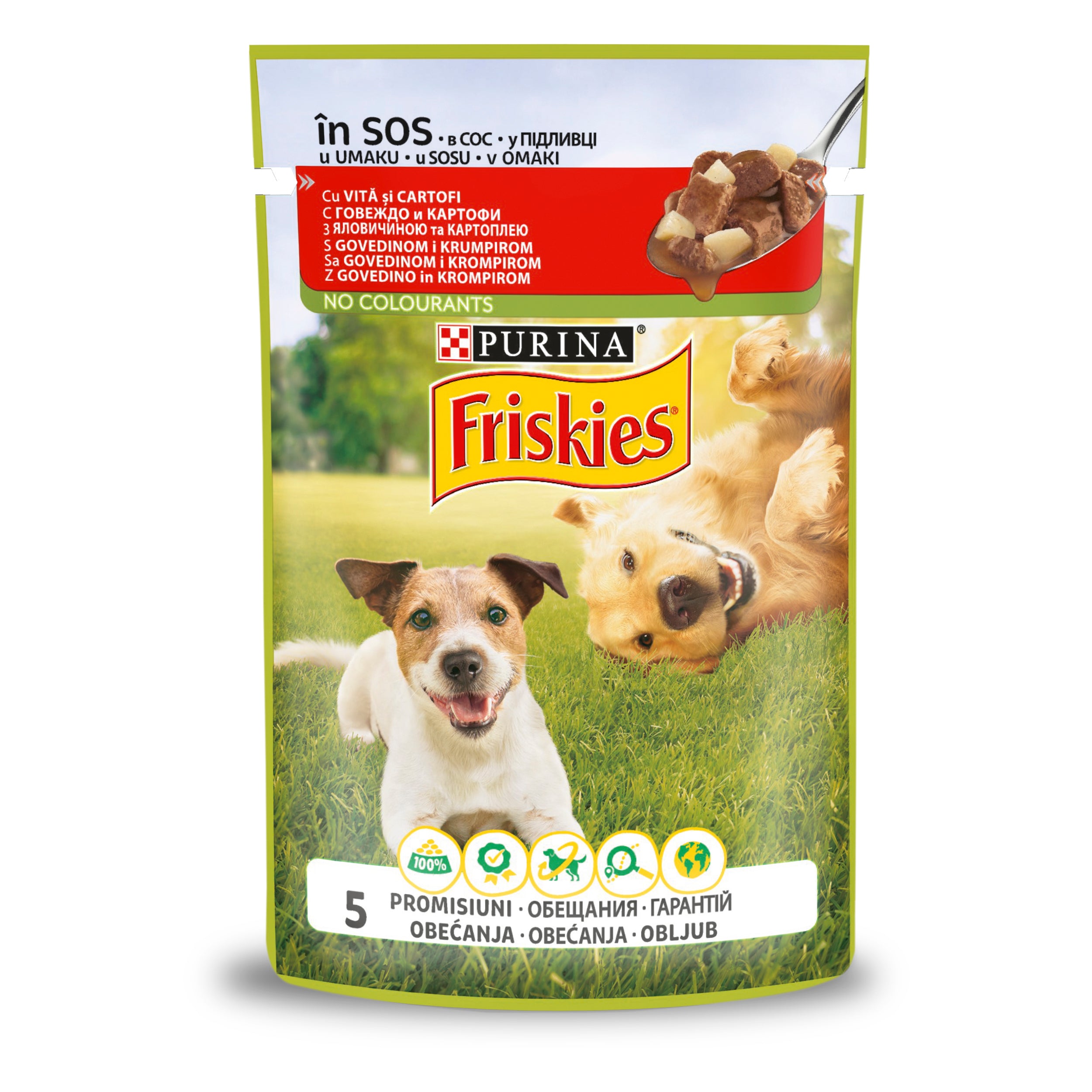 Hrana umeda pentru caini, Purina Friskies Adult cu Vita si Cartofi în Sos 100g 100g