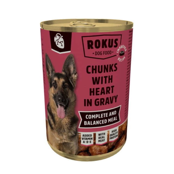 Hrana umeda pentru caini Rokus cu inima 415 gr