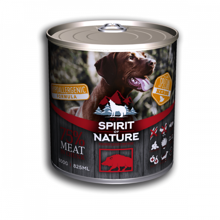 Hrana umeda pentru caini Spirit of Nature, Mistret, Hipoalergenic, 800g