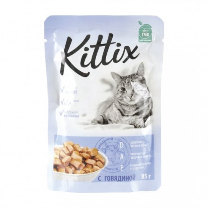 Hrana umeda pentru pisici adulte KITTIX, vita, 85G