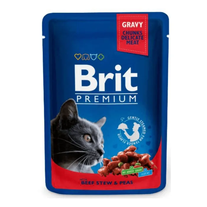 Hrana umeda pentru pisici Brit Premium Adult cu vita mazare 100 gr
