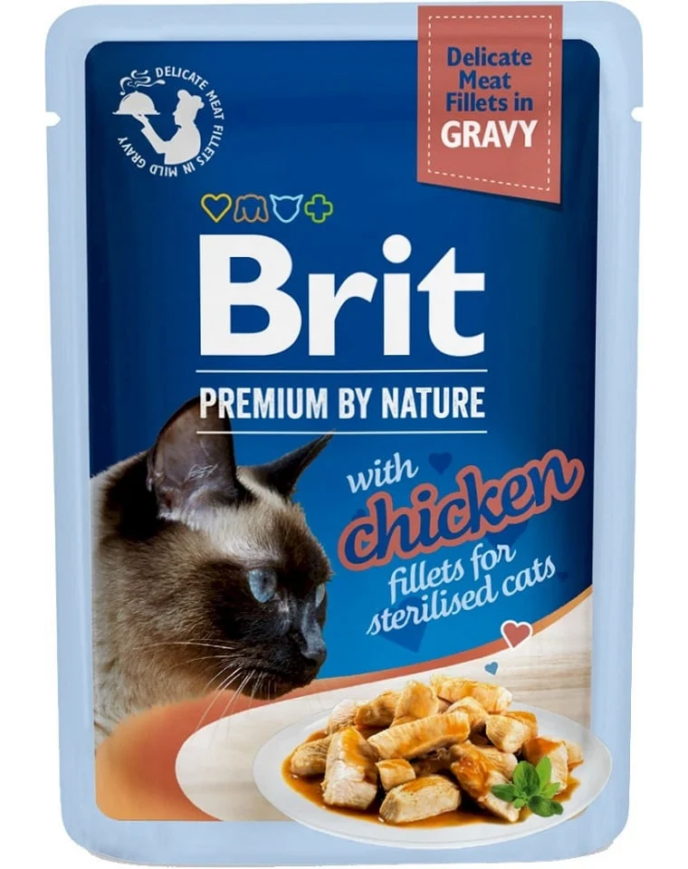 Hrana umeda pentru pisici Brit Premium Fillets Sterilised cu pui 85 gr