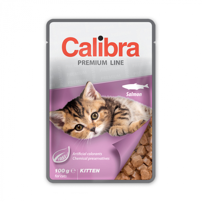 Hrana umeda pentru pisici Calibra Premium Line Kitten cu somon 100 gr