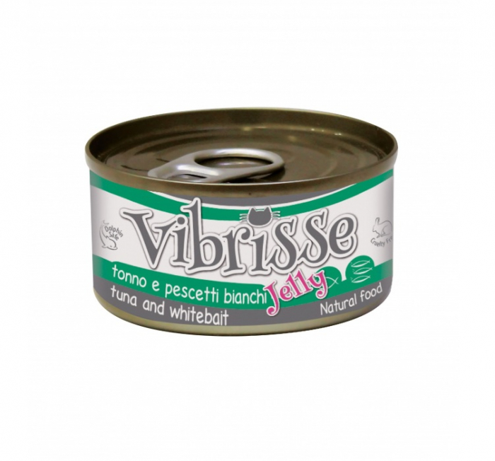 Hrana umeda pentru pisici Croci Vibrisse Jelly, Ton si peste alb in aspic, 24 x 70g