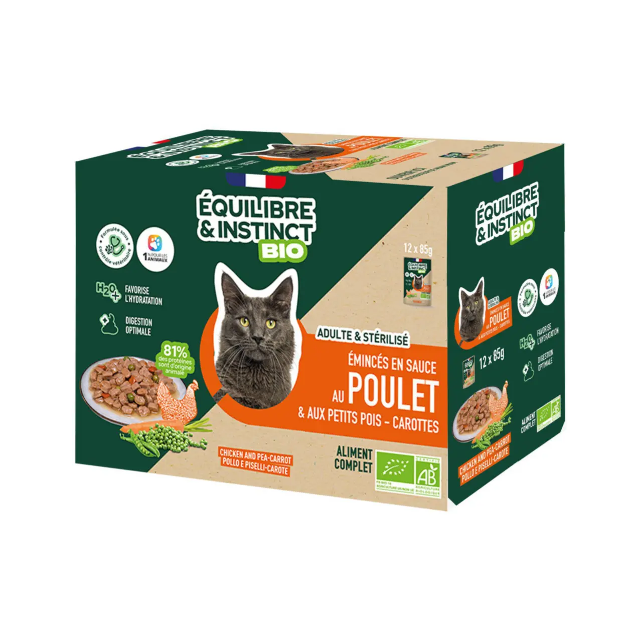 Hrana umeda pentru pisici Equilibre Instinct, Bio, Pui, 12 x 85g