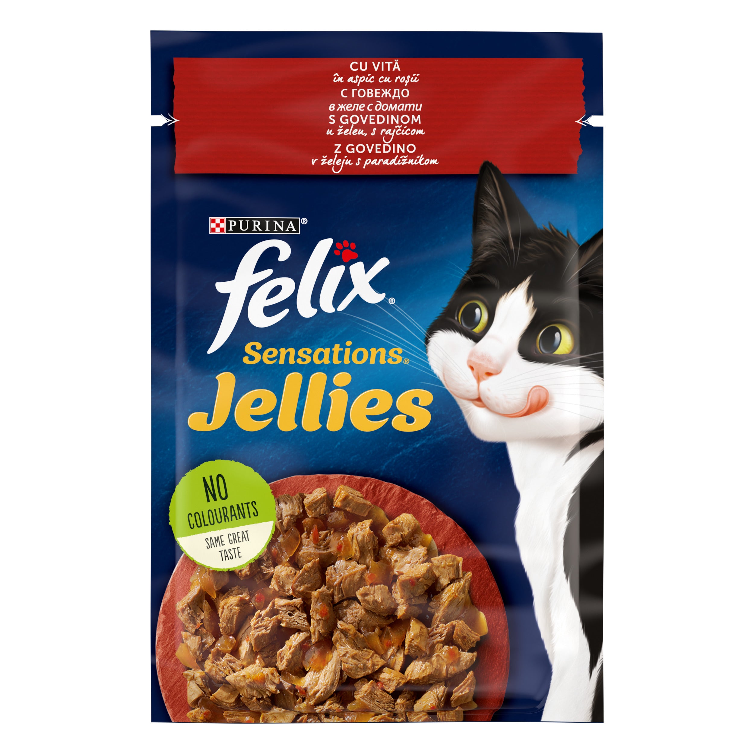 Hrana umeda pentru pisici Felix Sensations, Vita cu Rosii in Aspic, 85g 85g