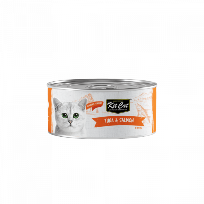 Hrana umeda pentru pisici, Kit Cat, Ton fara Oase Topping de Somon, 80g