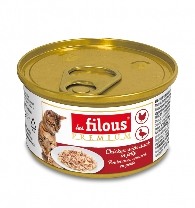 Hrana umeda pentru pisici Les Filous, File de pui si rata in jeleu, 6 x 85g