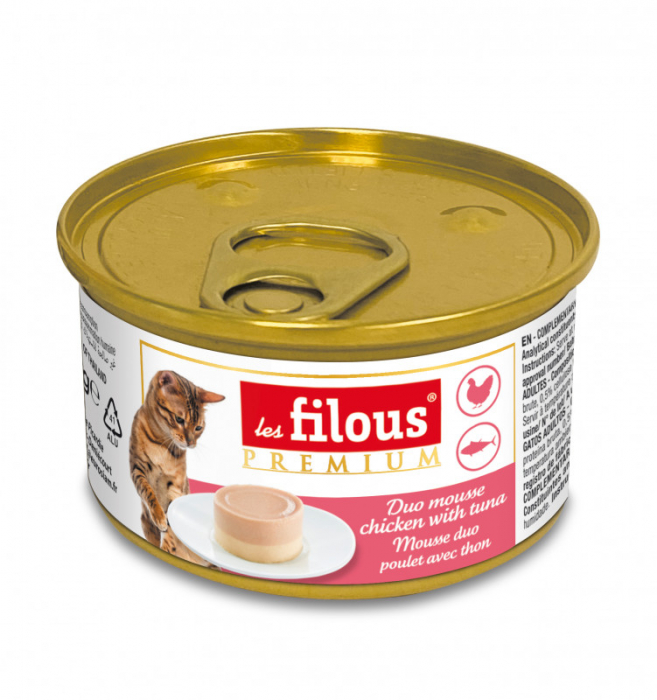 Hrana umeda pentru pisici Les Filous, Mousse de pui si ton, 6 x 85g