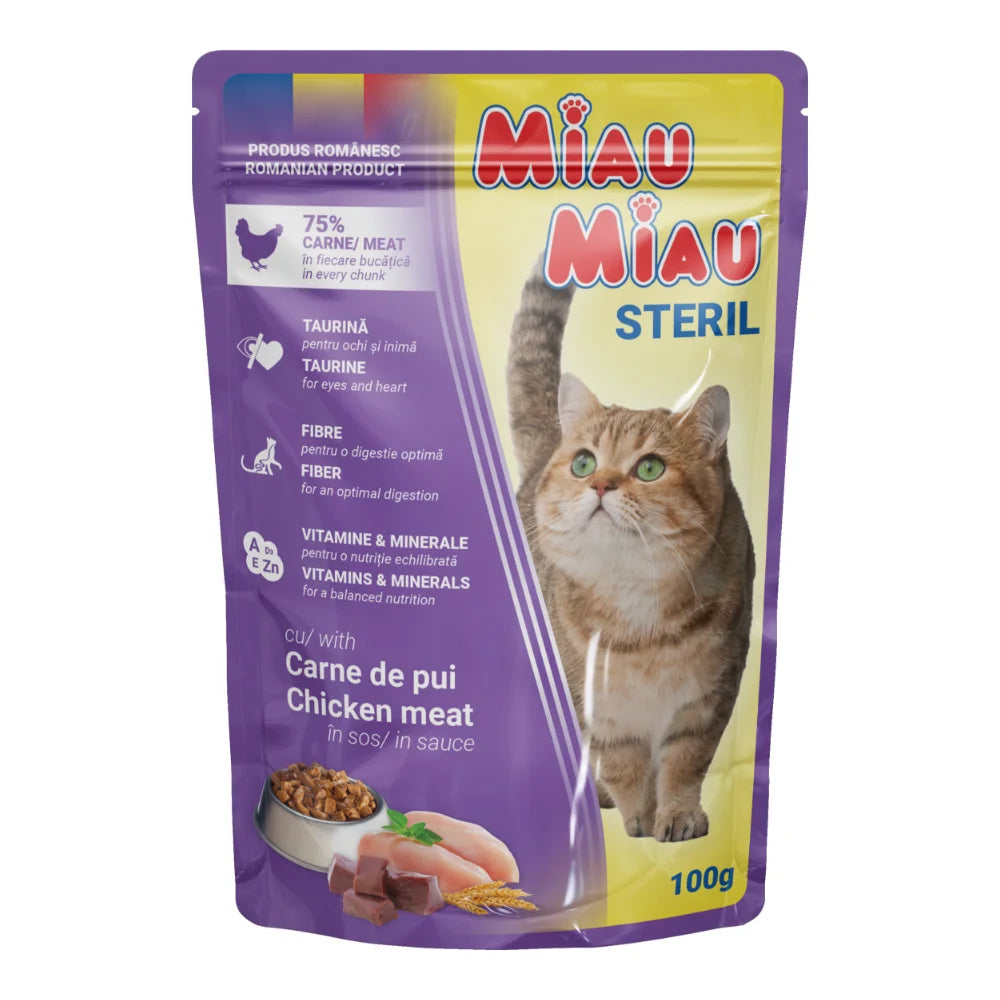 Hrana umeda pentru pisici Miau-Miau, Sterilised, plic 100g 100g
