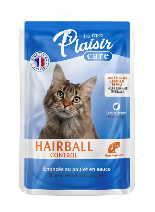 Hrana umeda pentru pisici Plaisir Hairball Control, Pui, 12 x 85g