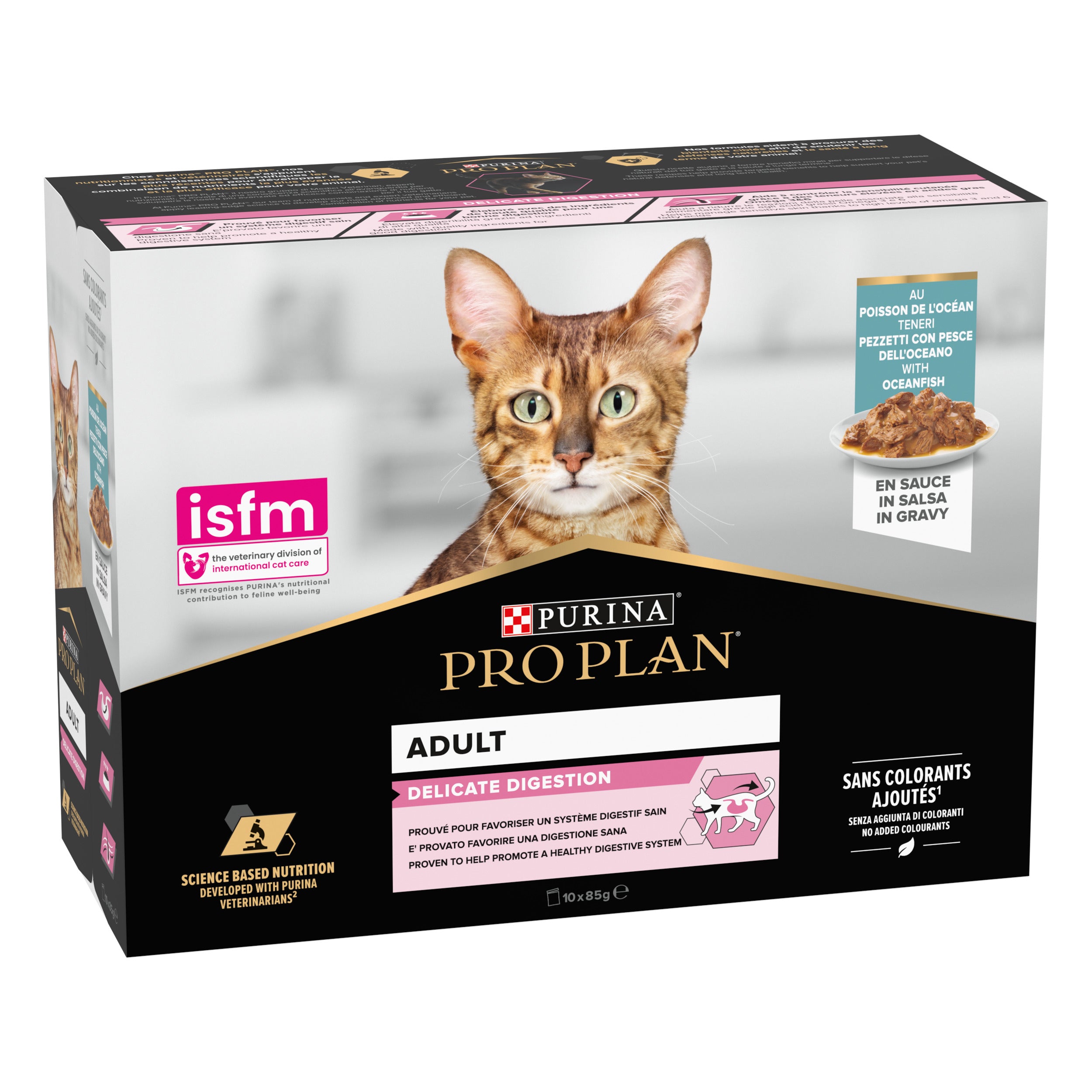 Hrana umeda pentru pisici, Pro Plan Delicate Digestion, Peste oceanic in sos, 85g 10x85g