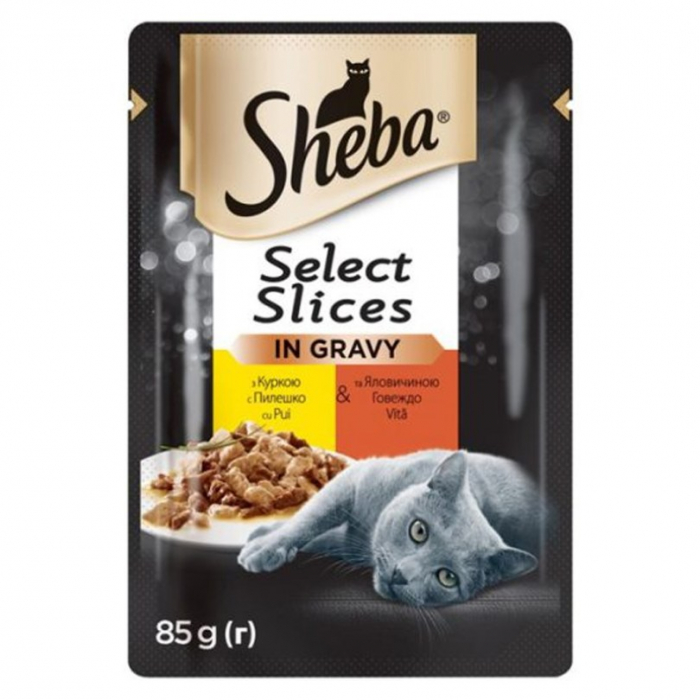 Hrana umeda pentru pisici Sheba cu pui vita in sos 85 gr
