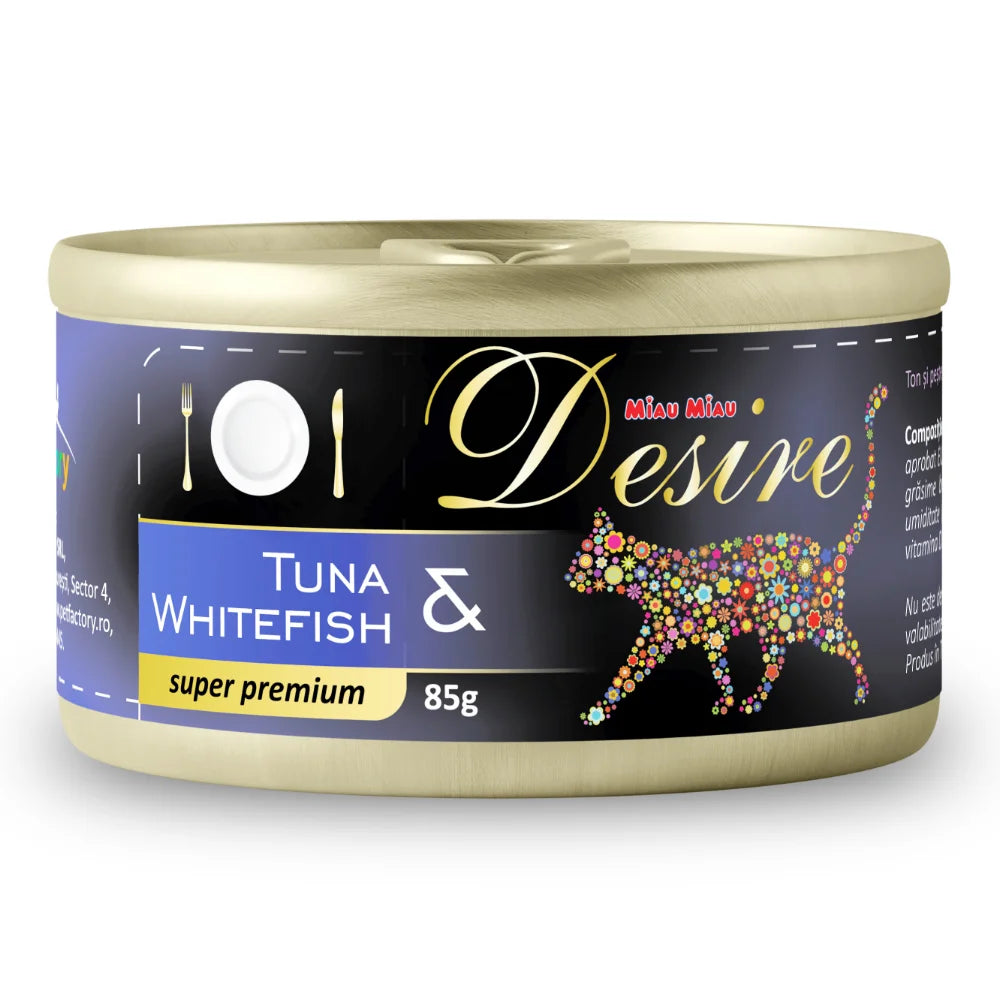 Hrana Umeda Pisici DESIRE Ton File si Peste Alb in Gelatina 85g 85g