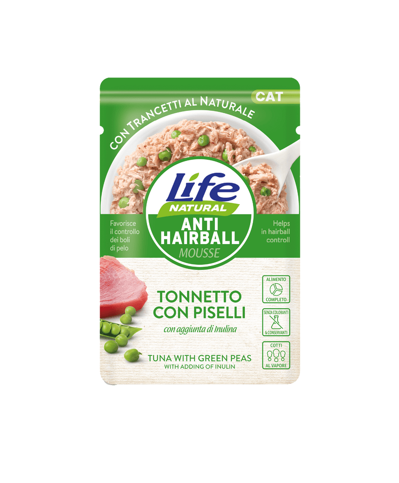 Hrana Umeda Pisici, Life Natural AntiHairball Mousse Ton si Mazare, 70 g