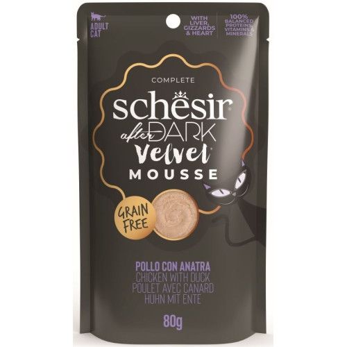 Hrana umeda pisici, Schesir After Dark Cat Velvet Mousse Pui si Rata, 80 g