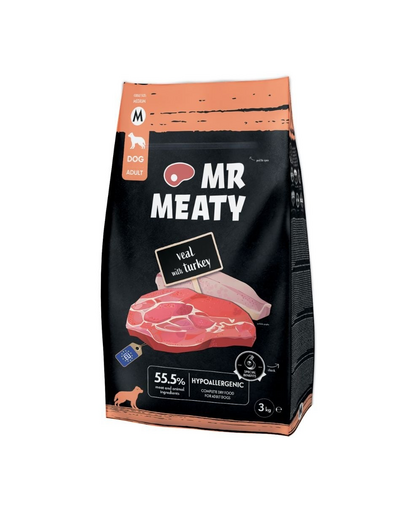Hrană uscată câini adulți digestie sensibilă vițel și curcan MR MEATY 3kg