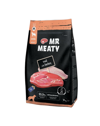 Hrană uscată câini adulți digestie sensibilă vițel și curcan MR MEATY 9 kg