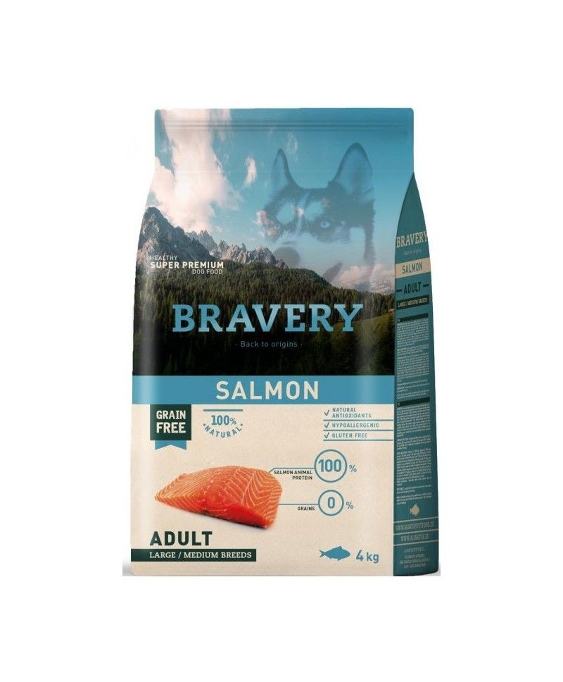 Hrana Uscata Caini, Bravery Dog, Large-Medium Adult, Somon, 4 kg