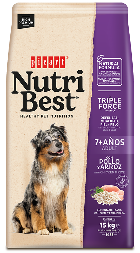 Hrana Uscata Caini Premium, NutriBest Adult Dog 7+, Pui si Orez, 15 kg