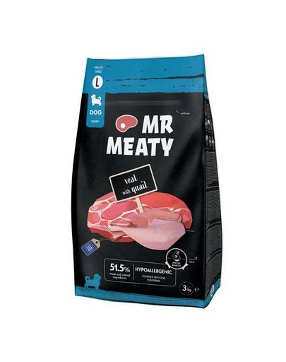 Hrană uscată căței digestie sensibilă vițel și prepeliță MR MEATY Puppies 3kg
