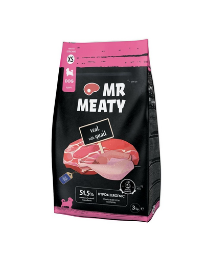 Hrană uscată căței talie mică XS vițel și prepeliță MR MEATY Puppies 3kg
