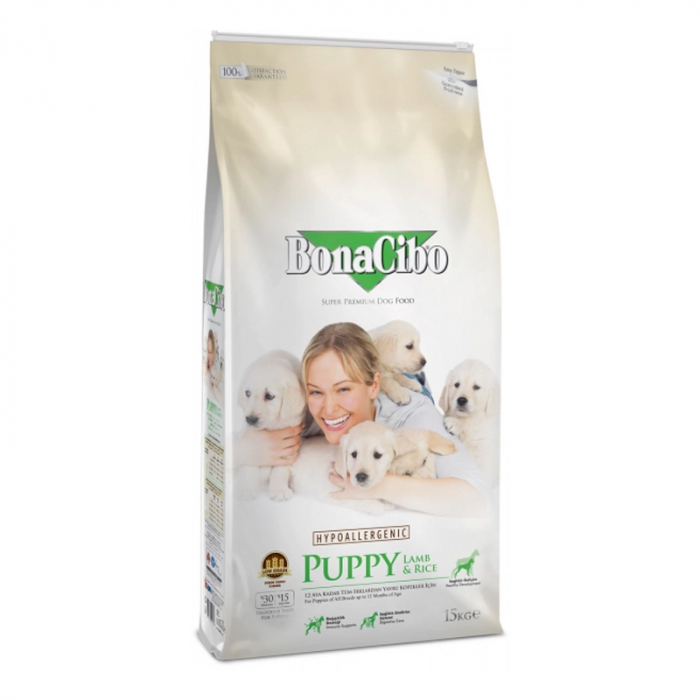 Hrana uscata pentru caini Bono Cibo Puppy cu miel orez 15 kg
