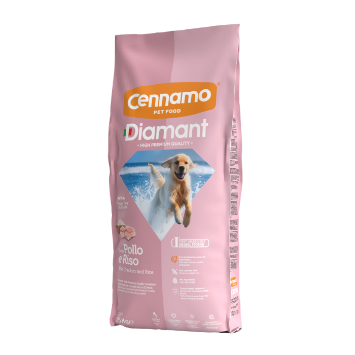 Hrana uscata pentru caini Cennamo Diamant Puppy, Junior, Pui si orez, 15kg