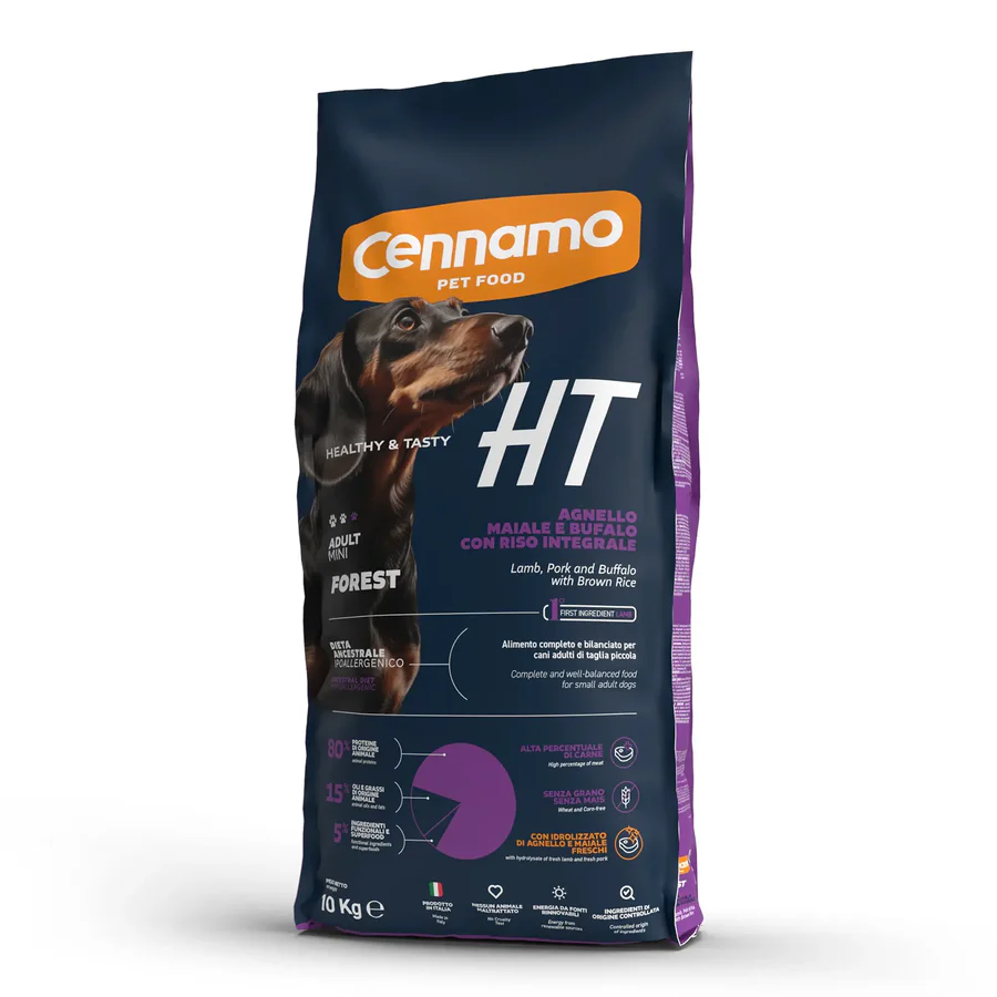 Hrana uscata pentru caini Cennamo HT Adult Mini Hipoalergenic, Miel, porc, bivol si orez brun, 10 kg