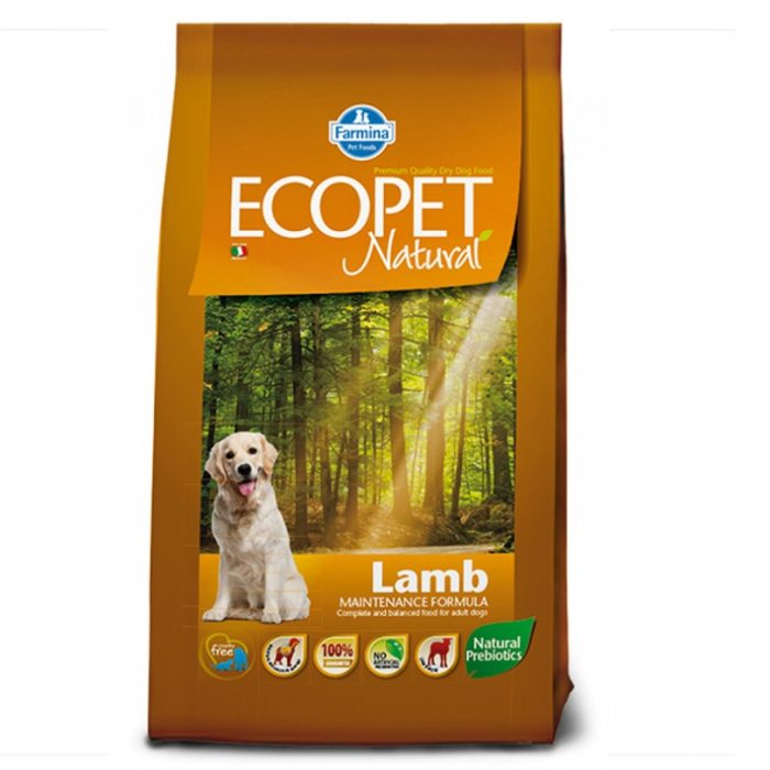 Hrana uscata pentru caini Ecopet Natural Medium Adult cu miel 12 kg