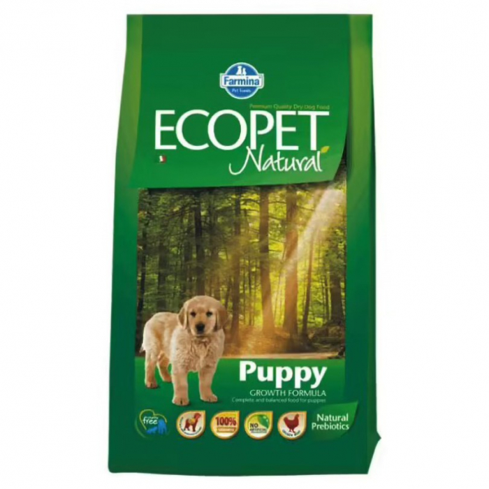 Hrana uscata pentru caini Ecopet Natural Puppy cu pui 12 kg