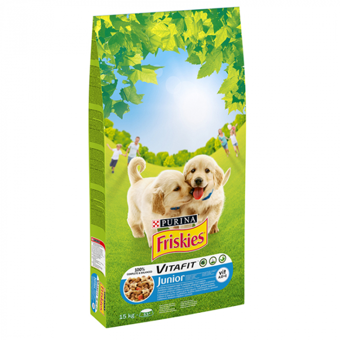 Hrana uscata pentru caini Friskies Junior cu pui legume 15 kg