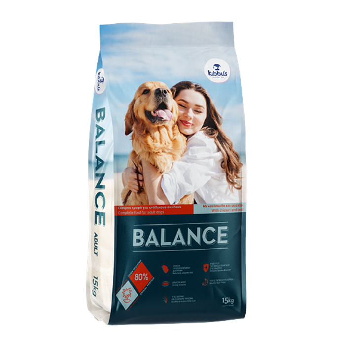 Hrana uscata pentru caini Kibbus Balance, Adult, Pui si vita, 15kg