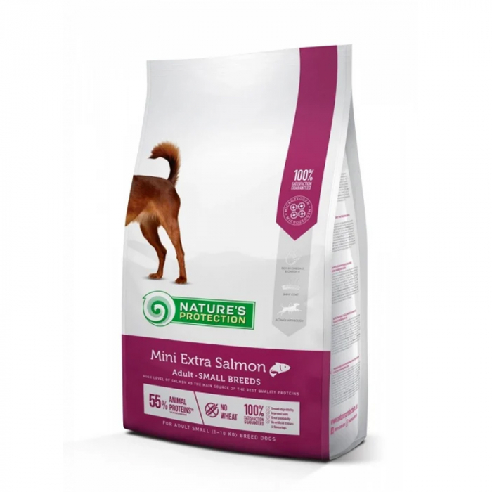Hrana uscata pentru caini Nature s Protection Mini Extra Salmon 7,5 kg + 2 kg GRATIS