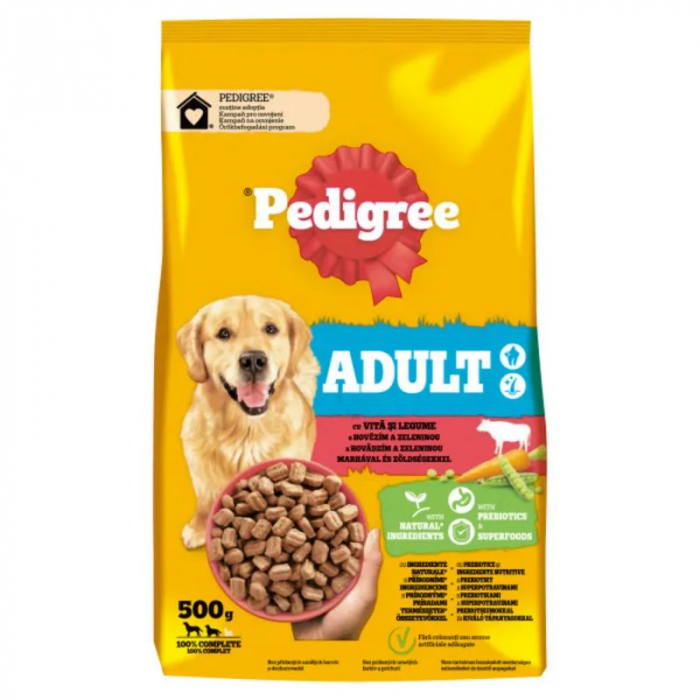 Hrana uscata pentru caini Pedigree Adult M L cu vita legume 500 gr