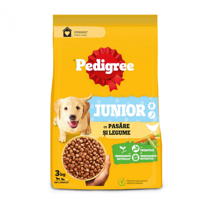 Hrana uscata pentru caini Pedigree Junior M L cu pasare legume 3 kg