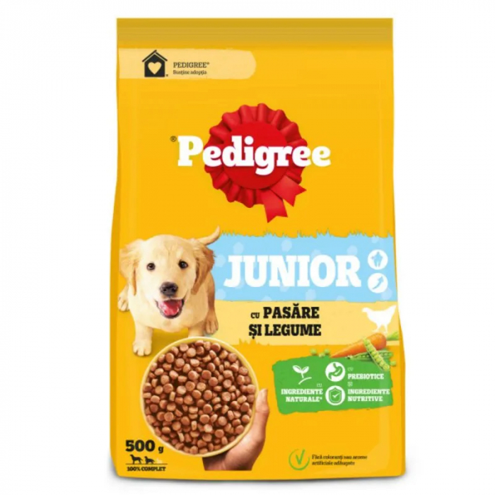 Hrana uscata pentru caini Pedigree Junior M L cu pasare legume 500 gr