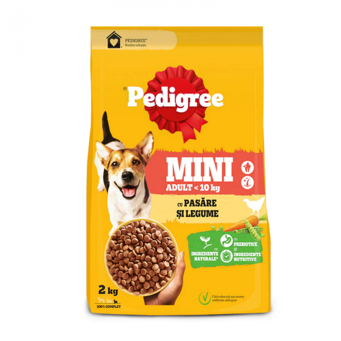 Hrana uscata pentru caini Pedigree Mini Adult cu pasare legume 2 kg