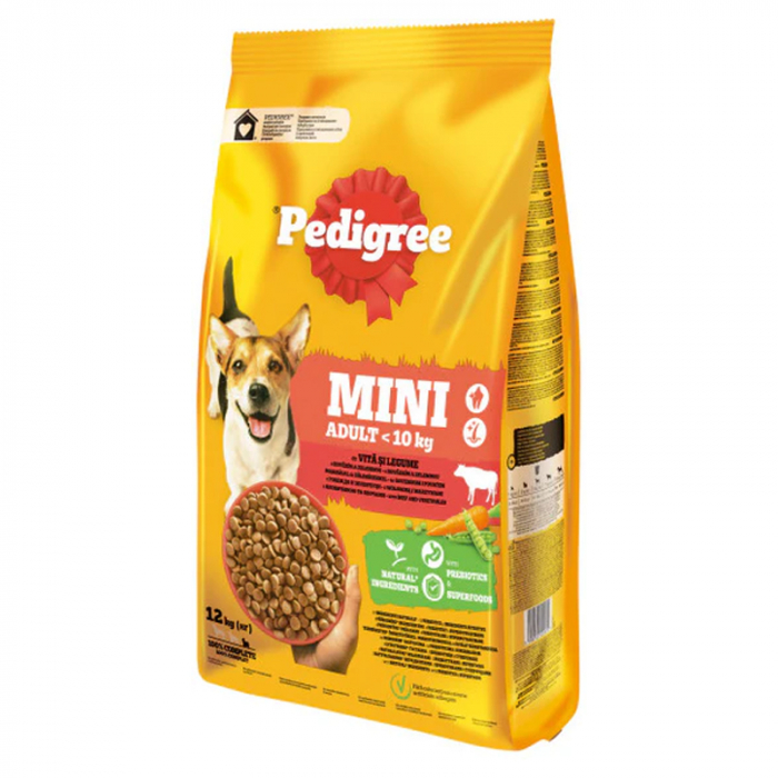 Hrana uscata pentru caini Pedigree Mini Adult cu vita legume 12 kg