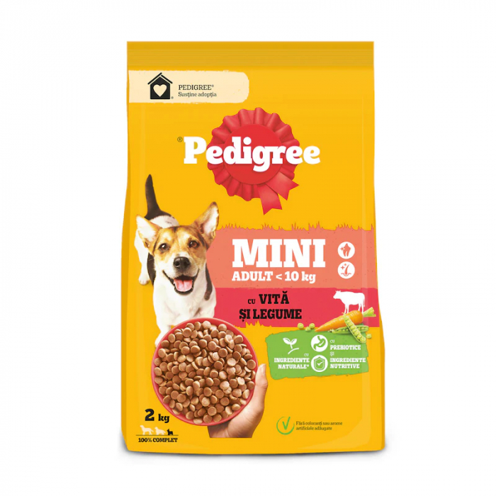 Hrana uscata pentru caini Pedigree Mini Adult cu vita legume 2 kg