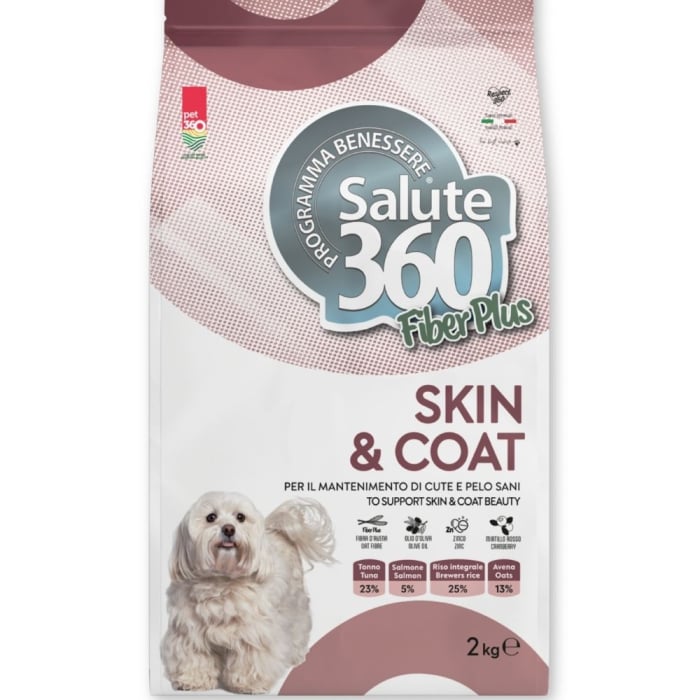 Hrana uscata pentru caini Salute 360 Fiber Plus SkinCoat cu ton somon 2 kg