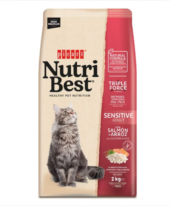 Hrana uscata pentru pisici adulte Nutribest Cat Adult, Somon si Orez, 2kg