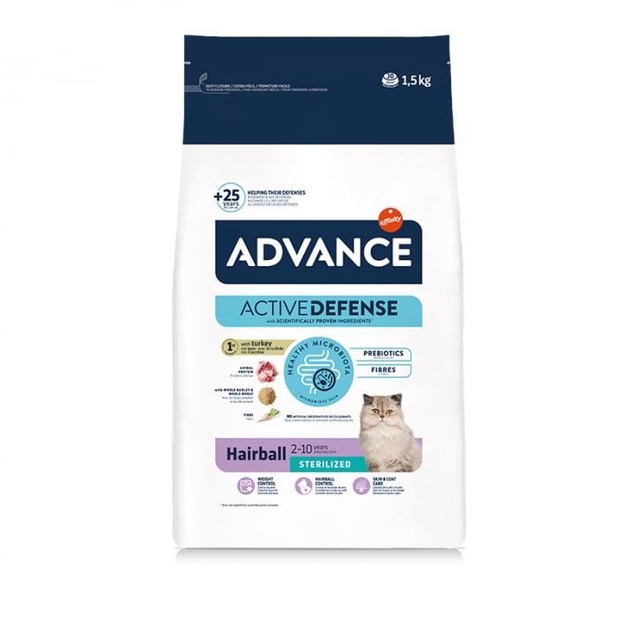 Hrana uscata pentru pisici Advance Sterilised Hairball cu curcan orez 1,5 kg