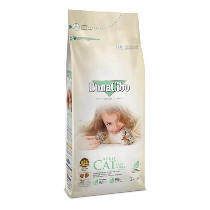 Hrana uscata pentru pisici Bona Cibo Adult cu miel orez 2 kg