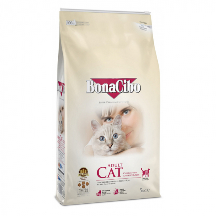 Hrana uscata pentru pisici Bona Cibo Adult cu pui orez 5 kg