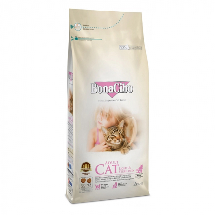 Hrana uscata pentru pisici Bona Cibo Adult Light Sterilised cu pui 2 kg