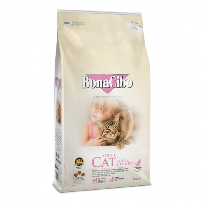Hrana uscata pentru pisici Bona Cibo Adult Light Sterilised cu pui 5 kg