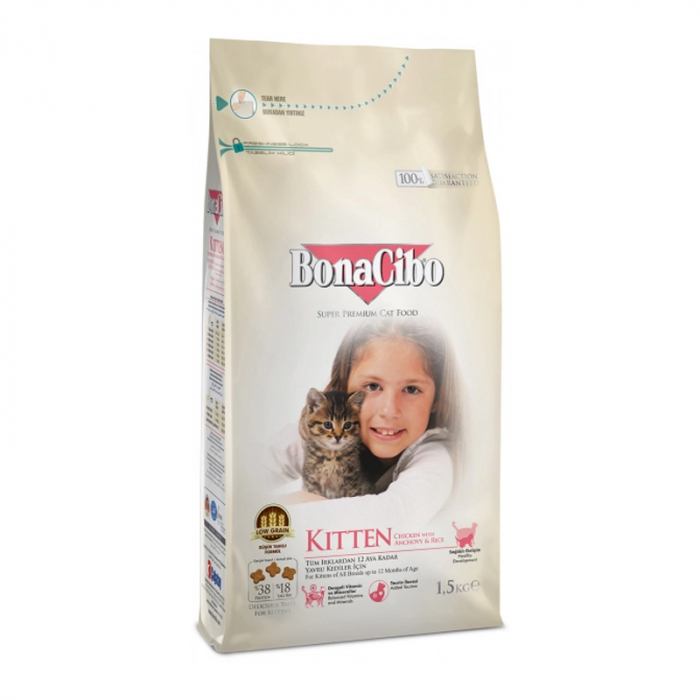 Hrana uscata pentru pisici Bona Cibo Kitten cu pui 1,5 kg